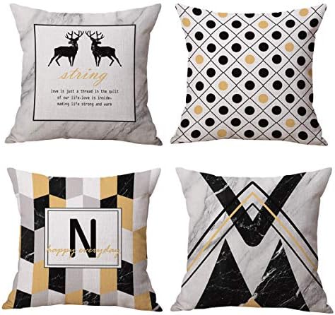 NATURALSHOW Cotton Linen Home Decorative Aztec Print Tribal Throw Pillow Case Cushion Cover for Sofa Couch Chair Geometric Pattern Pillowcases (18x18 in, 4pcs2#)