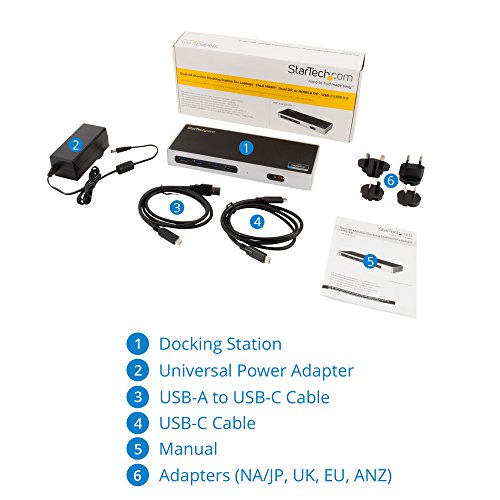 StarTech.com USB 3.0 Docking Station - USB-C - Dual HDMI or DisplayPort - Dual 4K - Mac and Windows - 6 USB Ports - Laptop Docking Station