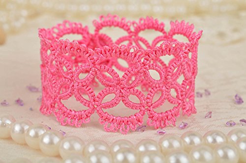 Beautiful handmade designer tatting lace bracelet of pink color for girls