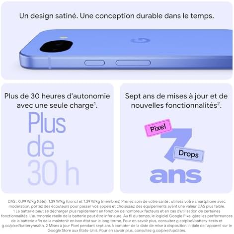Pixel 10a – Sept Ans de mises à Jour et de Nouvelles fonctionnalités, Plus de 30 Heures d'autonomie, Coach Photo, Gemini Live, Sécurité Pixel – Brume, 128GB