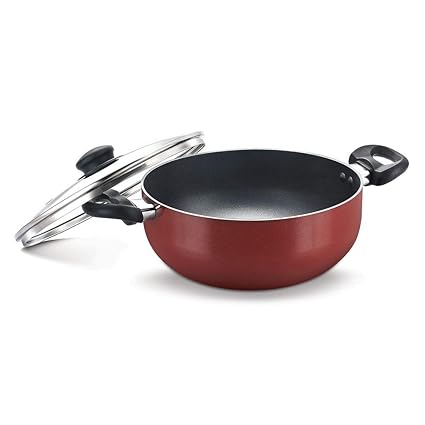 Prestige OMG DLX Induction Base Non-Stick Aluminium Deep Kadai, 280mm, Red