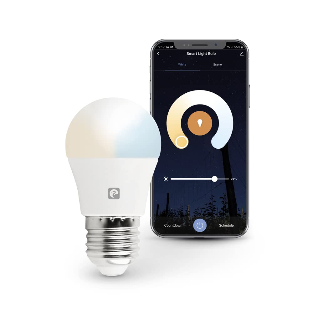 Garza Smarthome 5.5 W LED WiFi CCT Light Bulb Spherical E27 Smart and Programmable, Dimming and Tone Change, Voice and App Control, Alexa, iOS, Google, Android, 5.5 W, White