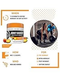 Honey Badger – Keto natural pre entrenamiento – Paleo, vegano, suplemento de energía a base de...