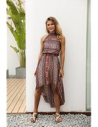 EWYZ - Vestido de verano para mujer, diseño floral, cuello medio