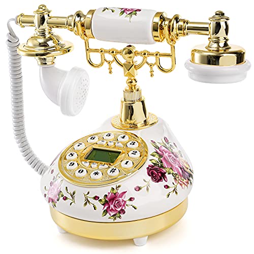 Cedilis Retro Vintage Landline Phone, Antique Ceramic Telephone with LCD, Old Fashioned Telephones with Push Button Dial for Home Decor