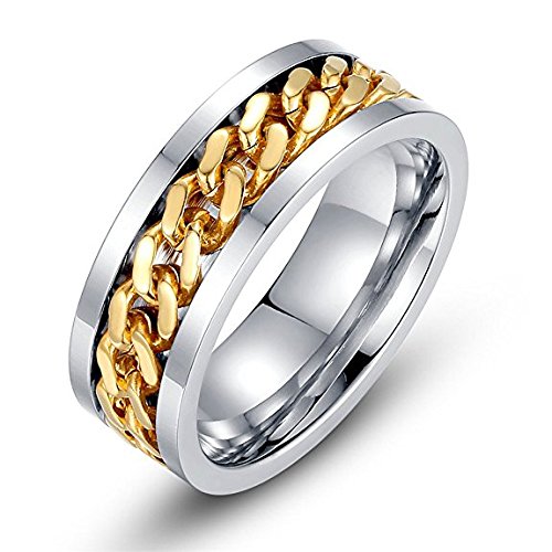 LEEYANL11 8MM Stainless Steel Rings for Men Engagement Wedding Band Chain Ring, Size 7-13 (10, Gold)