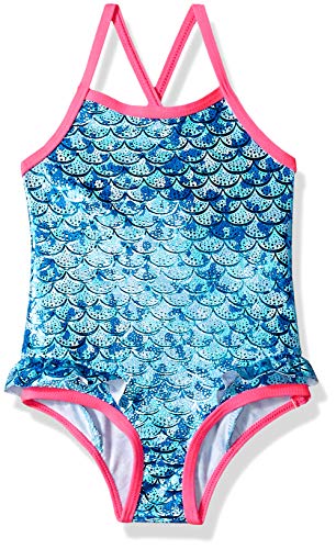 Pink Platinum Baby Girls Mermaid Foil 1-Piece Swimsuit, Blue, 24M