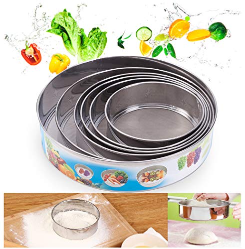 6pcs Professional Fine Mesh Flour Sieve Round Stainless Steel Flour Sifter Cake Baking Flour Filter Flour Mesh Strainer Tools for Kitchen Food Rice Vegetable Herbal Pollen, 60 Mesh - Thumbnail 7