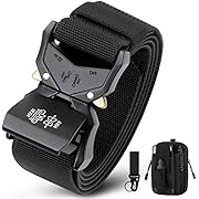 Tactical Belt ,Military Belt Rigger 1.5 Inches Nylon Webbing Belt with Heavy Duty Buckle, Gift with Molle Pouch &amp; Hook (Black)