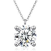 Moissanite Necklace Jewelry Gifts for Women: 18K White Gold Plated 925 Sterling Silver D Color VVS1 Lab Created Diamond Pendant, Anniversary Valentine Birthday Gifts for Wife Mom Girlfriend Her