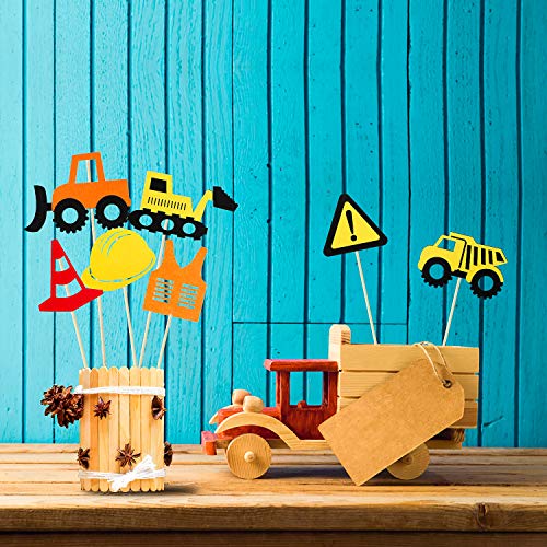 MALLMALL6 30Pcs Construction Centerpiece Sticks Birthday Party Supplies Table Toppers Decorations Dump Trucks Engineering Vehicle Car Excavator Room Decor Party Favors Photo Booth Props for Kids