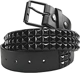 3 Row Pyramid Studded Black Leather Snap Belt