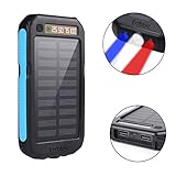 Digital-kingdom Solar Power Bank 10000mAh Solar Charger Waterproof Portable External Battery USB Charger Built in LED light for iPad iPhone Android Cellphones (Black & Blue)