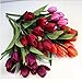 Ebow 9 Heads Tulip Flower Artificial Flowers Simulation Silk Flowers for Wedding Home Decoration Beautiful Tulip Flowers (Sunset Red)