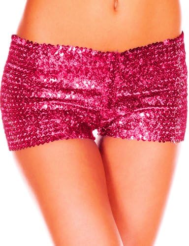 Pink Queen Womens Glittering Sparking Sequin Clubwear Mini Shorts Pants (Free Size, Rose Red)