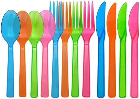 FREEDco Blacklight Neon 48 peice cutlery set Assorted Colors...