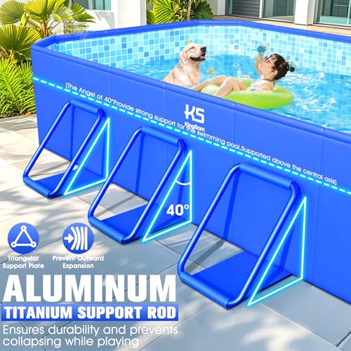 KingSom Piscine Tubulaire rectangulaire,Piscine hors Sol rectangulaire,Surdimensionné et Épaissi,Piscine Metal Frame Piscine Tubulaire,Facile à Ranger,Piscine Pliable,Piscine Adulte, 300 x 185 x 51 cm