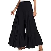 Kaei&Shi Women Casual Palazzo Loose Pants,Flowy Ruffle Wide Leg Baggy Pant Summer