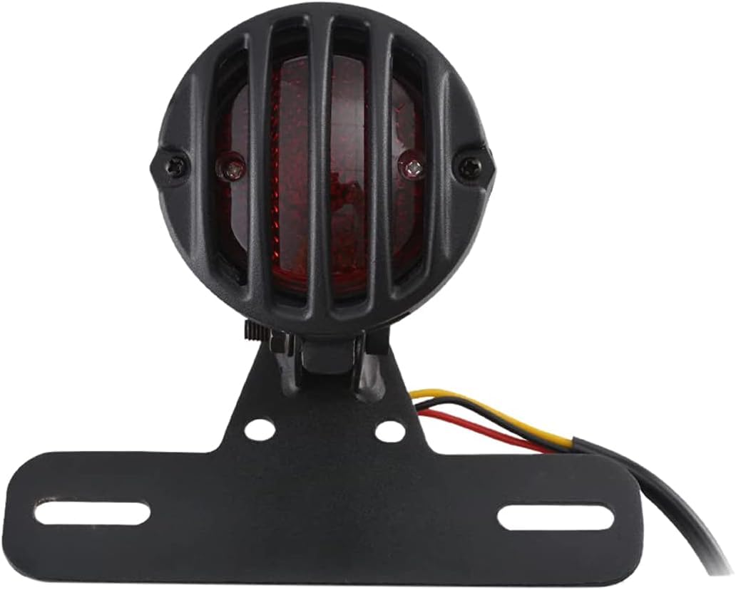 NATGIC Motorcycle Tail Light, 12V Universal Motorcycle Brake Light Vintage Retro Look Style Rear Stop Light with License Plate Holder for All Types of Modified Motorcycles & Bike - Black