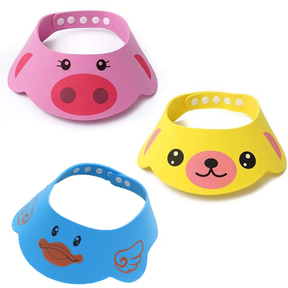 JINHENB 3Pcs Christmas Baby Bathing Cap,Adjustable Kids Shower Cap Shampoo Shower Protection Safety Visor Shield HatBathing Protection Cap for Toddler,Baby,Kids (Cartoon) (Style 2)