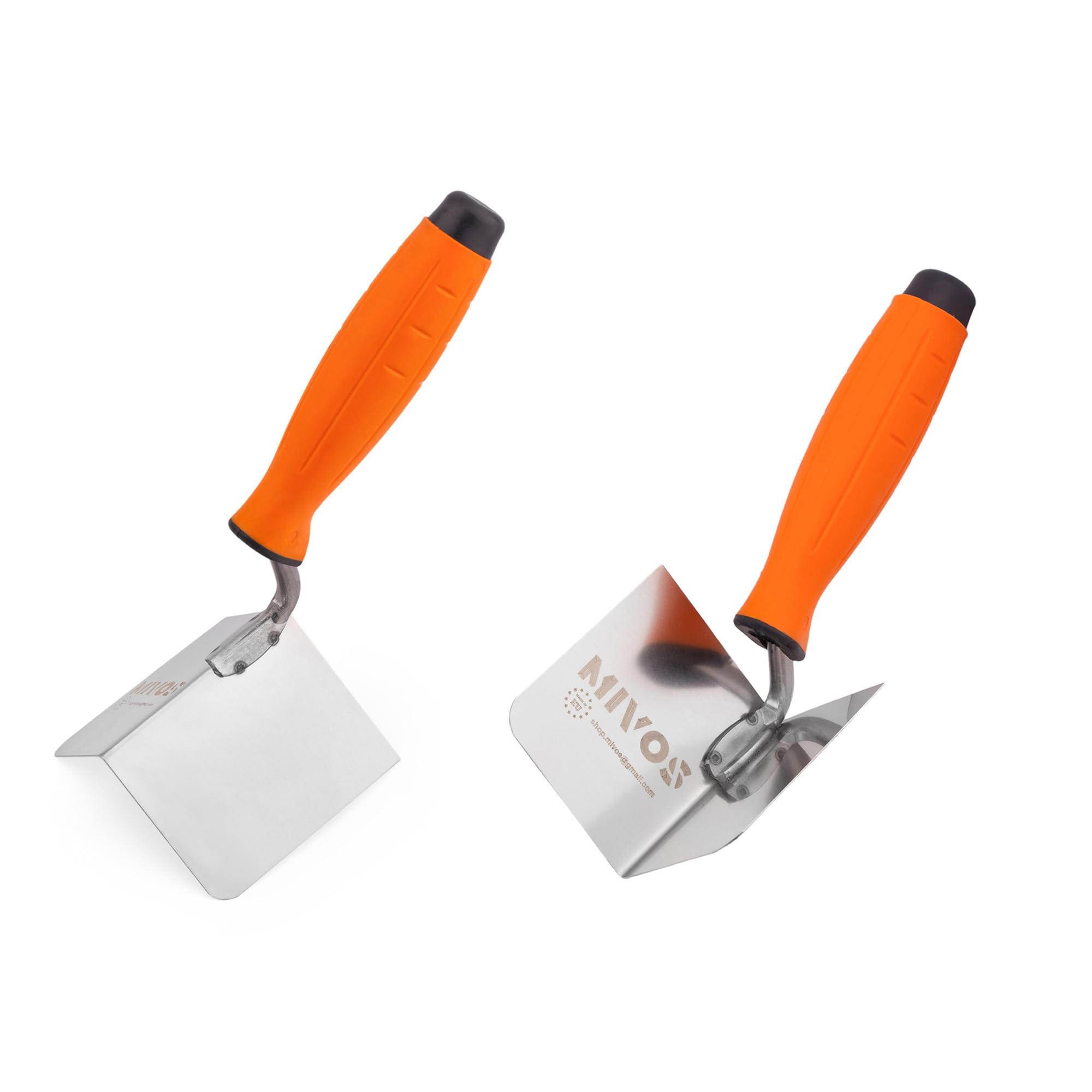 Mivos Corner Trowel Stainless Steel 80x60mm - Inner and Outer Edges - Soft Grip - Made in EU