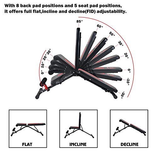 Vanswe Adjustable Weight Bench Foldable Flat/Incline/Decline Utility Exercise Workout Bench Sit Up Home Gym Equipment for Full Body Workout - Thumbnail 2