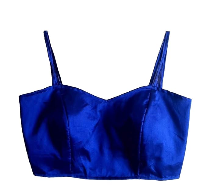 Women's Royal blue Colour Deep Front Back Neck Design Satin Silk Shine Sleeveless Readymade Blouse (38+3 inch margin)(Sleeves inside) (royal blue) (38, Royal Blue)