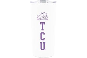 Decorvo Officially Licensed Collegiate Stainless Steel Tumbler - Double Walled Insulated Travel Thermos with Slide Lid - 18 oz (Texas Christian Logo - White)