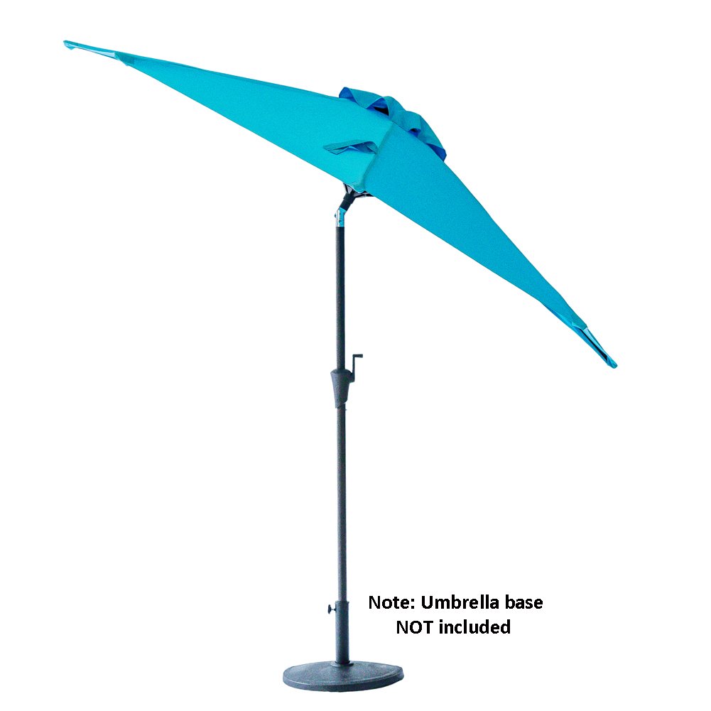 FLAME&SHADE 9' Half Round Outdoor Patio Market Umbrella with Crank Lift, Push Button Tilt, Aqua Blue