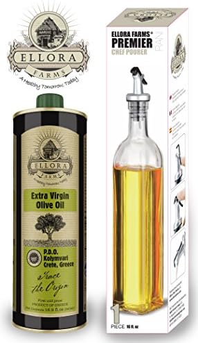 Ellora Farms | Certified Single Estate &amp; Single Origin 16.9 oz Tin &amp; Chef Pourer Cruet Bottle | 100% Traceable EVOO | Fresh Harvest &amp; Cold Extracted | Non GMO and Kosher "OU" (PDO &amp; Rani Pourer)
