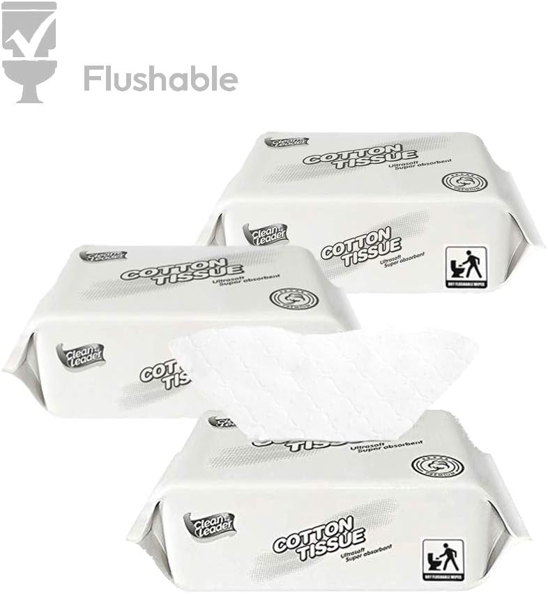 Clean Leader Dry Flushable Wipes,Dry baby wipes,For Sensitive Skin Disposable baby wash cloth ,Baby cloth diapers,Size 5.9 x 7.9 inches,Packs Of 3,100pcs/bag
