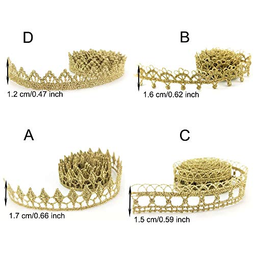 EORTA 4 Yard Gold Embroidery Lace Trim Water Soluble Lace Ribbon Gorgeous Guipure Edging Trimming Fabric Gimp Sewing Embossed Accessory Clothes Decor for Wedding Bridal Dress DIY Craft Costume, B