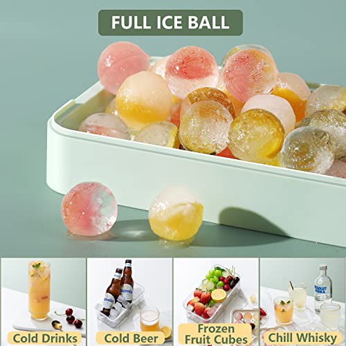 Ice Cube Tray - Sphere Silicone Ice Cube Trays for Freezer with Lid and Bin | BPA Free Stackable Round Ice Tray with Cover | Easy Release Making 18-Circle Ice | Come with Ice Scoop (1Pack, Green)