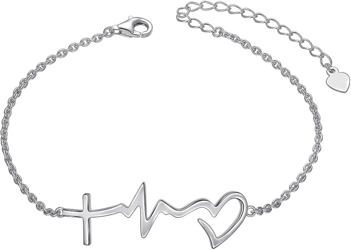 S925 Sterling Silver Faith Hope Love Cross Lifeline Heart Adjustable