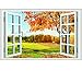 Amtoodopin Fake Window Wall Decal Fall Wall Decals Wall Decor Office Wall Sticker Fake Window Poster Wall Mural Landscape Wall Decor for Living Room Bedroom Office (Fall Leaf)