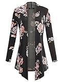 BILY Women's Open Front Drape Hem Light weight Cardigan Floral Printed Black 2 XX-Large
