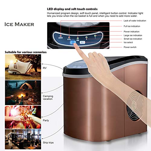ADT Portable Countertop Ice Maker with a Ice Scoop 26 lb. Daily Capacity CopperColoured