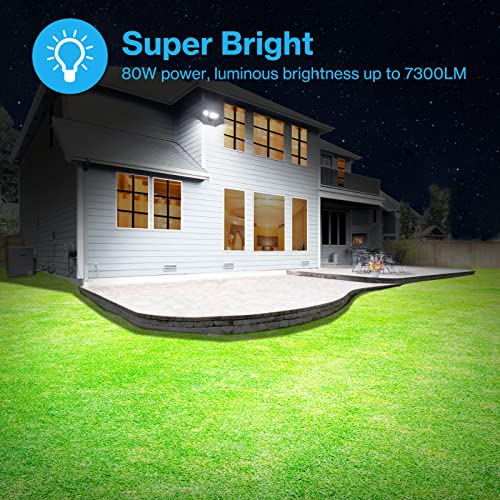 Olafus 80W Flood Light Outdoor, 7300LM LED Security Lights with 3 Heads