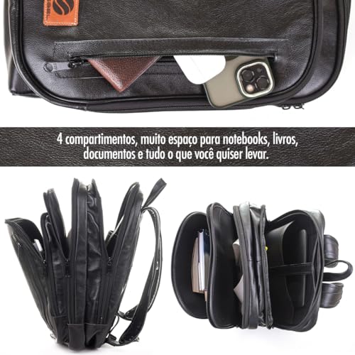 Mochila Couro Legítimo Natural Notebook Executiva Preto Masculina Premium Bisbel 44x33x18cm