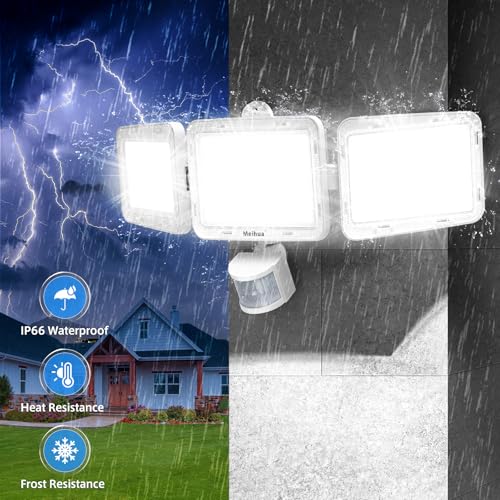MEIHUA 70W LED Outdoor Motion Detector Floodlight with Remote Control 700-6850LM 6500K Cool White 10 Brightness Levels 3 Modes Waterproof IP66 LED Spotlight for Garage Garden