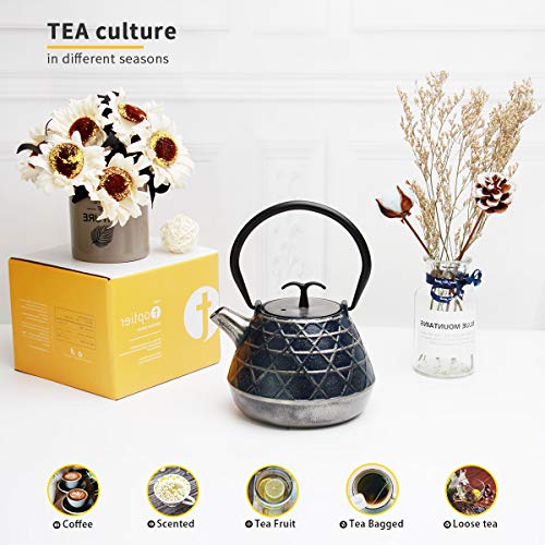 Tea Kettle, Toptier Japanese Tetsubin Cast Iron Teapot with Infuser for Loose Tea, Tea Kettle Stovetop Safe, 34 Ounce (1000 ml), Navy Metal - Thumbnail 6