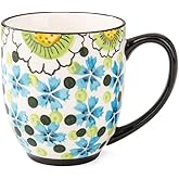 NZYDGXSY Ceramic Coffee Mug with Handle Vintage, Floral Cute Espresso Cups, Large Tea Cups and Drinking Mugs for Office and Home, Ideal Gifts for Women and Men (Blue 16oz)