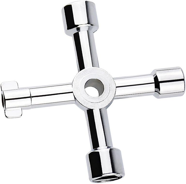 Esnow 4 way Multi-application Utility Key, Cross Key Tool for Opening Water Electric Gas Meter Cupboard Cabinet Train (silver)