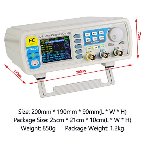 DOMINTY Function Generator AC100-240V FY6800 60MHz Double Channel DDS Function Arbitrary Waveform Signal Generator Frequency Meter 250MSa/s Sine Square/Triangle/Pulse/Sawtooth Wave/Staircase Wave