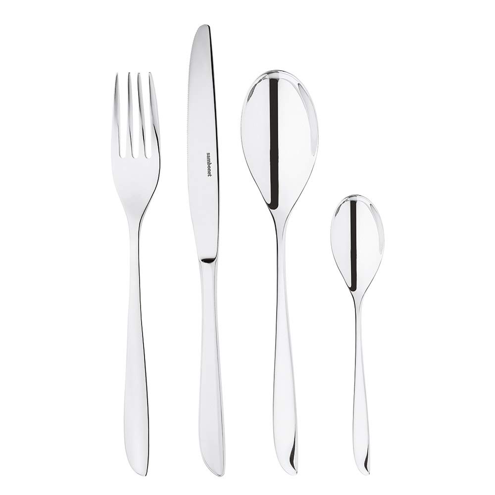 Sambonet Leaf Cutlery Set 24 pcs, Service for 6 Persons in 18/10 Stainless Steel, Includes 6 Forks, 6 Knives, 6 Spoons and 6 Teaspoons