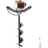 VEVOR Post Hole Digger, 43cc 1250W Auger Earth Digger, Gas-Powered (Fuel) | for Farmland, Garden, Plant, 8" Earth Auger Drill Bit, 30 inch Long Alloy Steel Auger, Powerful Engine, EPA Certification