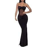 AZPWEHV Women's Strapless Sheer Maxi Dresses Sexy Mesh See Through Patchwork Cocktail Dress