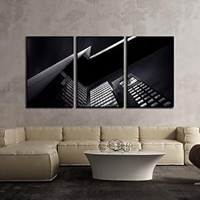 3 Piece Canvas Wall Art - Modern Architecture View from Below - Modern Home Art Stretched and Framed Ready to Hang - 16"x24"x3 Panels