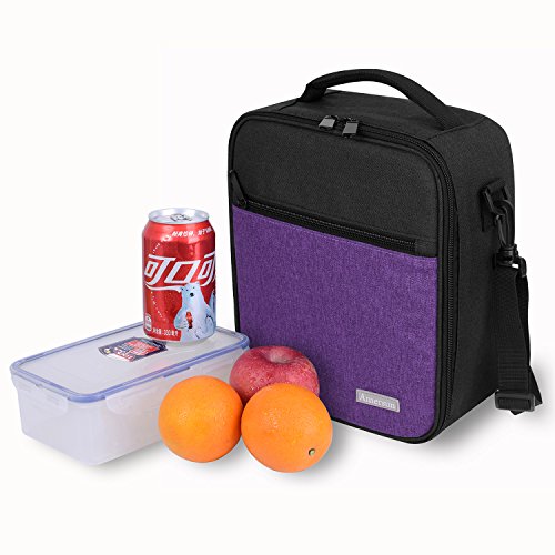 Lunch Box with Firm Foil-BPA FREE,Original Amersun Reusable Insulated Lunch Bag Tote School Cooler Picnic Holder with Shoulder Strap for Kids Boys Men Women Girls,Spill-resistant (Oxford,Black Purple) - Thumbnail 3
