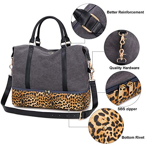 CAMTOP Leopard Travel Bag for Women, Canvas Weekender Bag Carry-on